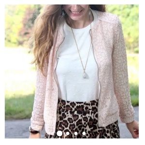 LC Lauren Conrad pink lace bomber jacket